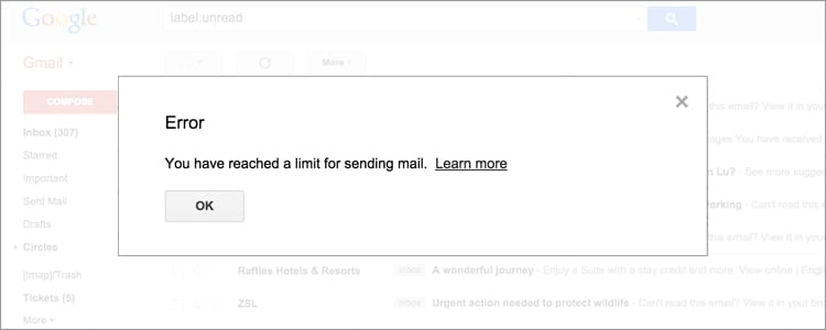 gmail sending error message